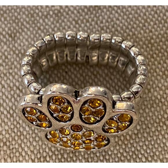 Paw Print Stretch Ring with Yellow Crystals - Picture 2 of 2